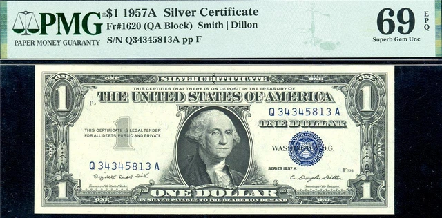 HGR SUNDAY 1957A $1 Silver Cert ((Mega TROPHY 69EPQ)) PMG SUPERB GEM UNC 69EPQ