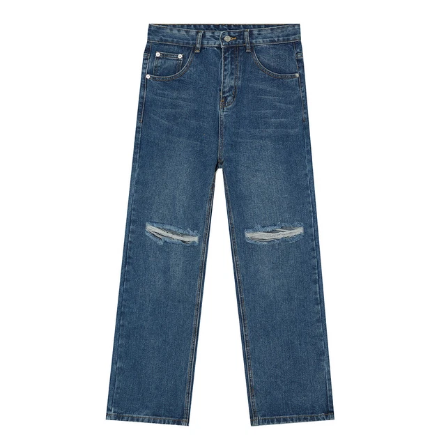 Uomo Strappato Al Ginocchio Foro Pantaloni Denim Moda Casual Gamba Larga Bootcut