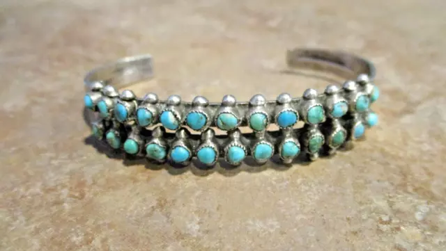 OLD Zuni / Navajo Sterling Silver TWENTY-SIX SNAKE EYE TURQUOISE Row Bracelet