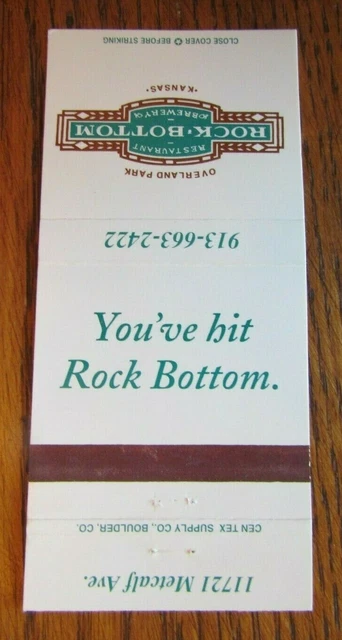 Rock Bottom Brewery Brew Pub Matchbook Matchcover (Overland Park, Kansas) -E1 2