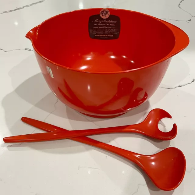 Rosti Red Melamine Salad Bowl w/ Serving Ware Utensils 9.5” Diameter 5.4” High