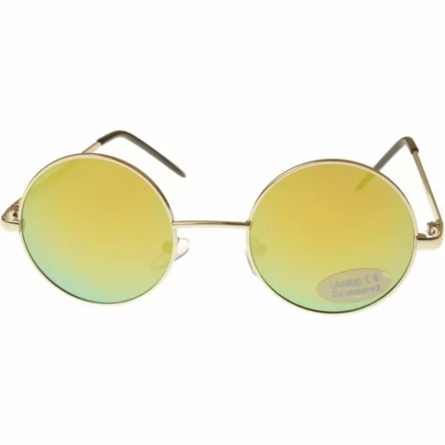 John Lennon Type Round Sunglasses 5.5cm Yellow Mirrored Lensses Silver Frame