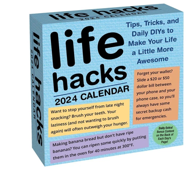 LIFE HACKS 2024 DaytoDay Calendar Daily 2023 by Keith Bradford 19.95