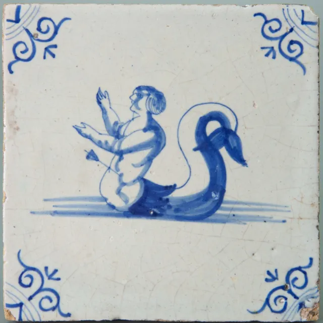 Nice Dutch Delft Blue tile, sea creature, 17th century.
