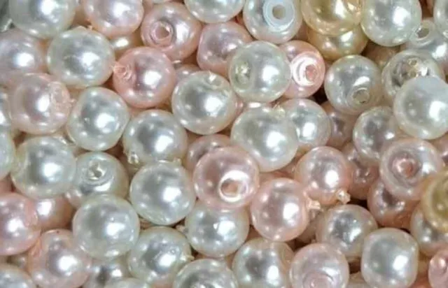 100x  4mm MIXED COLOUR GLASS FAUX PEARL BEADS - PALE PASTEL BABY PINK N WHITE