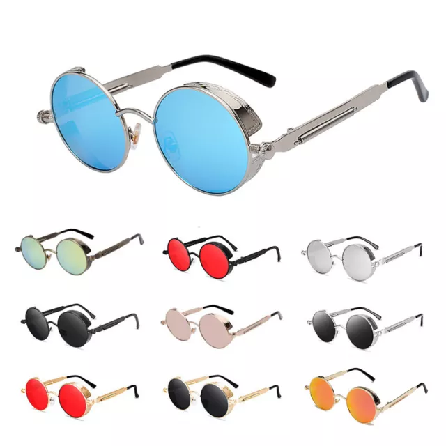 Vintage Steampunk Mens Womens Sunglasses Round Metal Eyewear Retro Glasses UV400