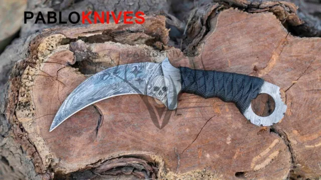 Katana Karambit Hunting knife with leather sheath Damascus steel