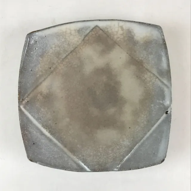 Japanese Ceramic Small Plate Vtg Square Pottery Yakimono Whitish Gray Kozara PY2