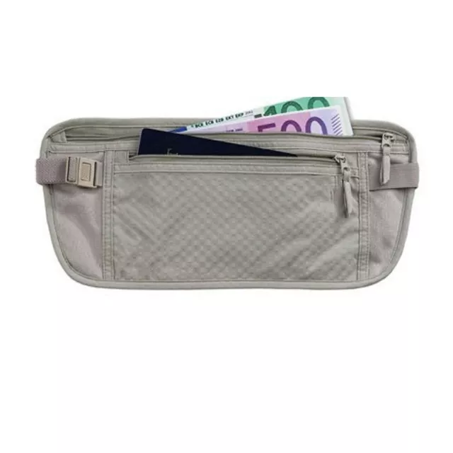 1Pc Money Belt Pouch Hidden Travel Wallet Passport ID Holder Secure Khaki Unisex