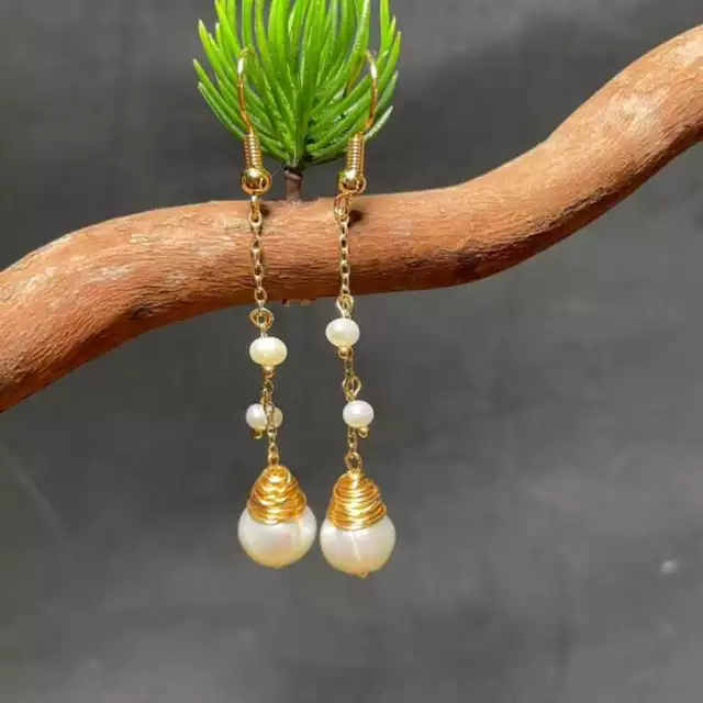 Natural Freshwater Pearl Earrings Rice pearls Chain Eardrop Beaded Chandelier