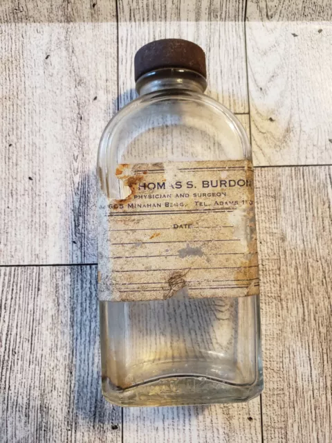 Thomas S. Burbon Physician And Surgeon  Iv 02. Vintage Pharmacy 5" Glass Bottle