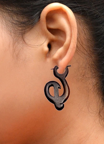 A Pair of Black Natural Wood USA Handmade Dangler Organic Wooden Earrings EAR389