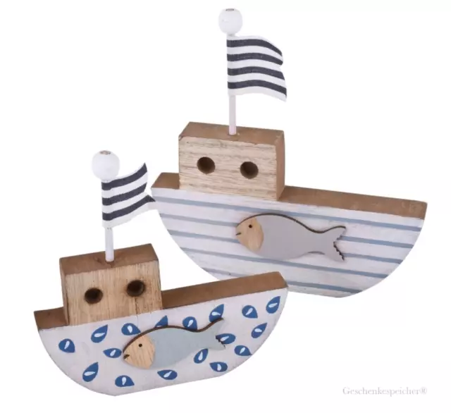 Segelboote Holz Deko Blau Weiss Haus Bad Kinderzimmer 16 /20 cm 2 Stück im Set