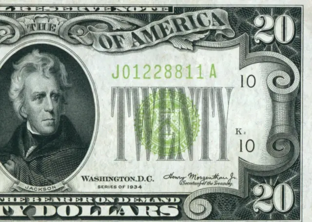 $20 1934 ((VF+++)) LGS LIME ((LIGHT GREEN SEAL)) Federal Reserve Note CURRENCY