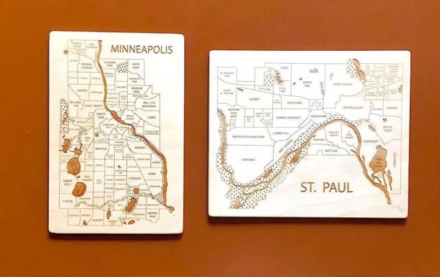 Wooden Maps of Minneapolis & Saint Paul, Minnesota