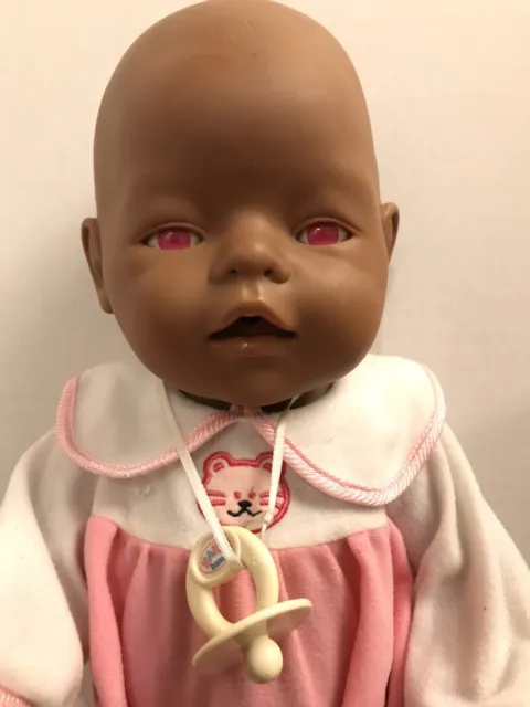 Zapf African American Baby Doll w PINK EYES  D-96472 Rodental 16" Born Pacifier