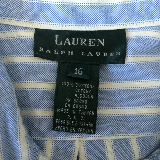 LAUREN RALPH LAUREN Women's Oxford Shirt Size 16 Striped Blue Crest ...