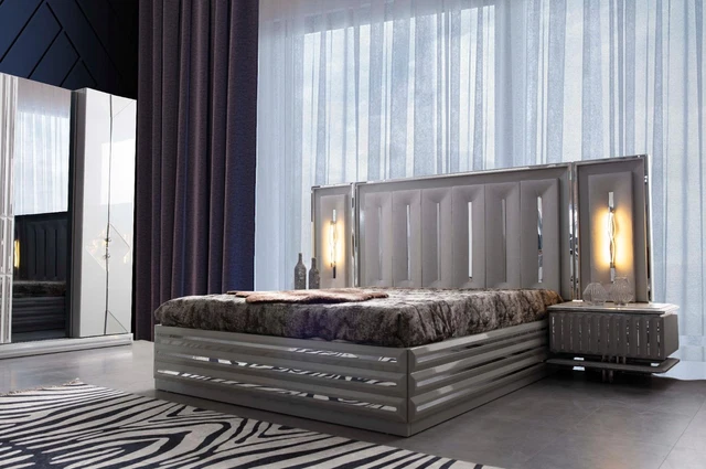 Lit 2x Table de Chevet Chambre à Coucher Double Luxe Nachttische