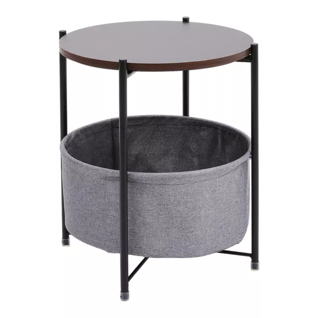Small 2 Tier Round Side Table with Storage Basket Living Room Coffee End Tables