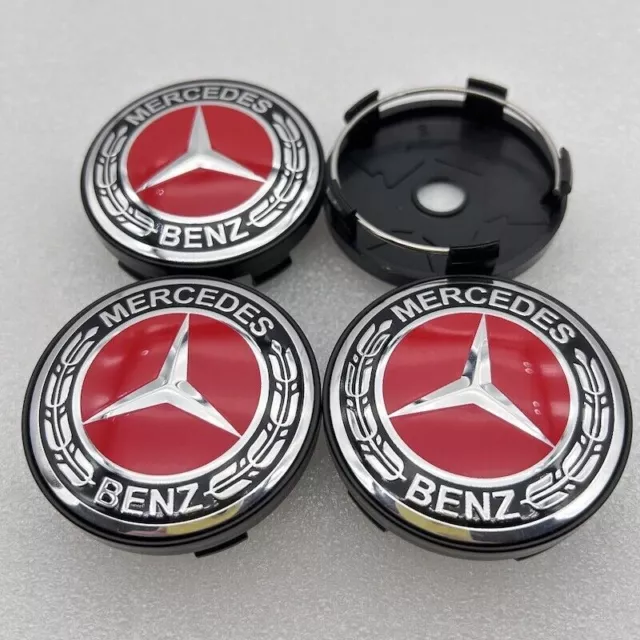 für 4x 60mm  Mercedes Benz Nabendeckel Emblem Radkappen Felgendeckel Rot/Schwarz