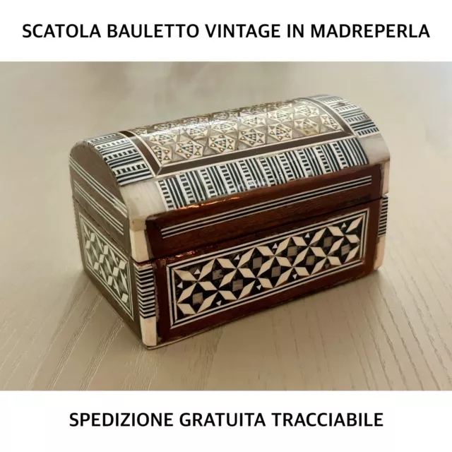 SCATOLA COFANETTO PORTAGIOIE Vintage / Antico • Bauletto • LEGNO MADREPERLA