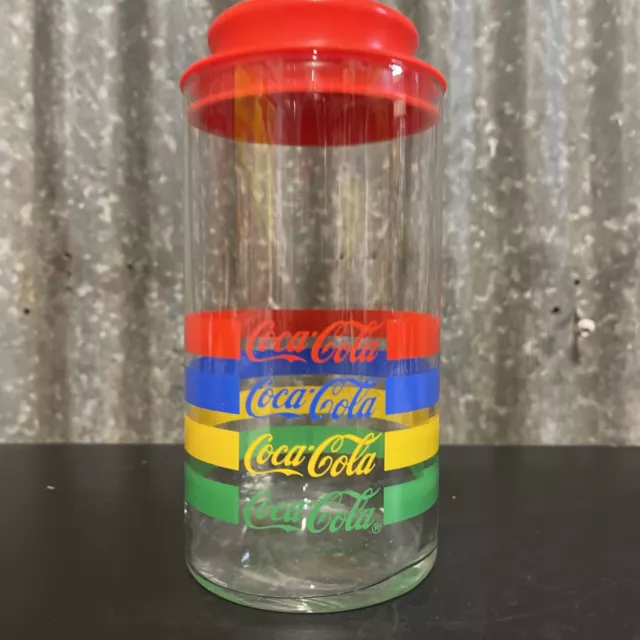 Coca Cola Vintage Ceramic Label Rainbow Print Glass Jar with Lid - 185mm Tall