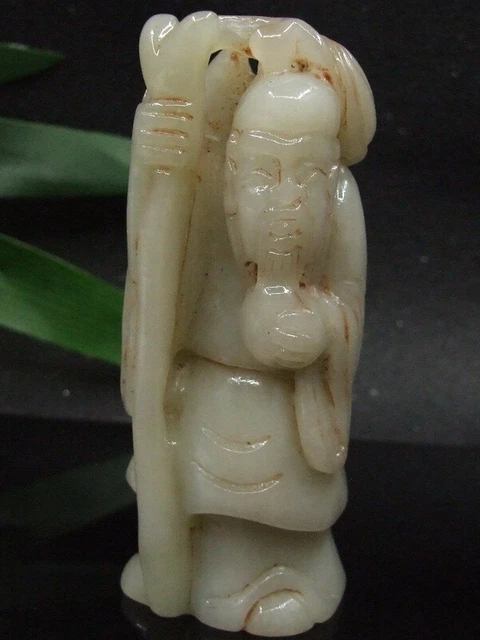 9094 Antique Chinese Nephrite Celadon-HETIAN-old JADE Statue man QING DY