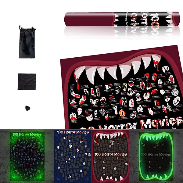 Luminous 100 Horror Movies Scratch Off Film Poster Wall Paper Glow In The Dark