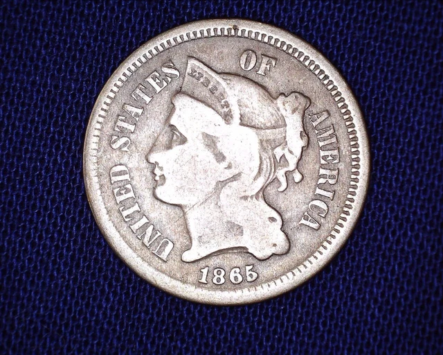 1865 3 Cent Piece 1st Year Coin  Nice Details  #TR98