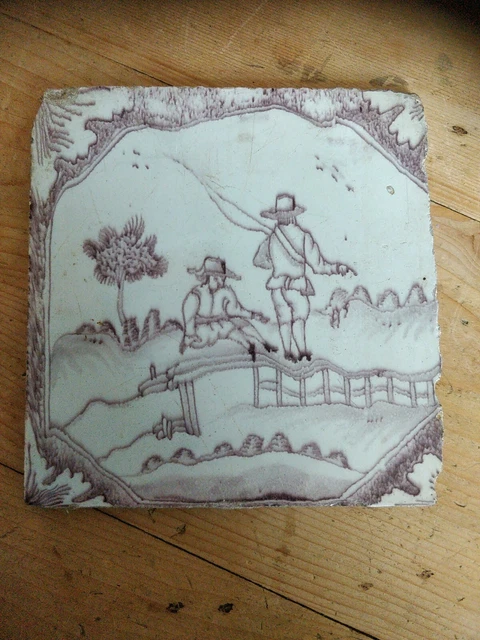 18th Century Dutch Delft Manganese Tile 5 inches square no2
