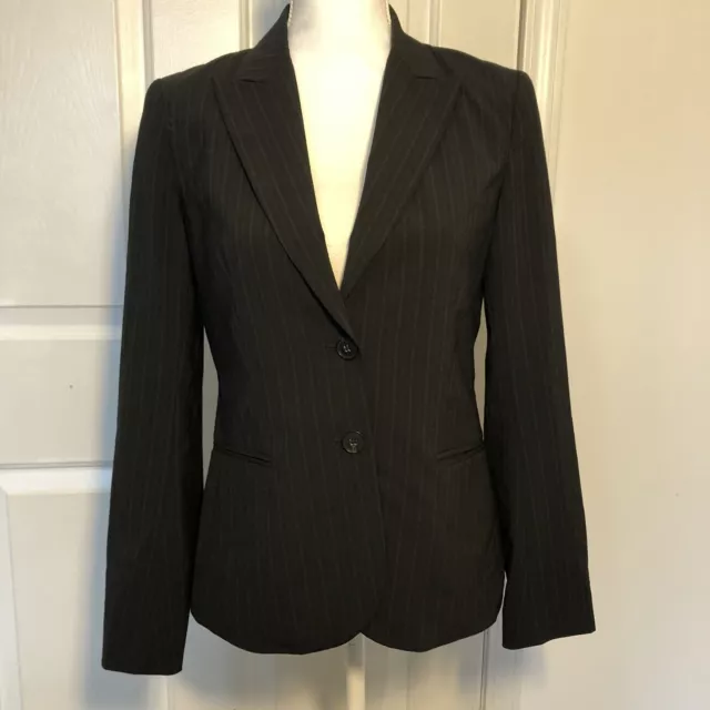 Theory Women's Black Pinstripe Blazer Size 6 Lined 2 Button Wool Blend