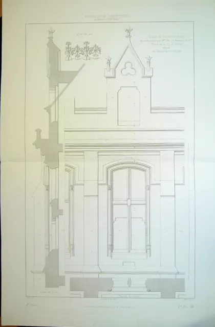 Ancienne Gravure d'Architecture Palais de justice à Paris façade sur le quai....