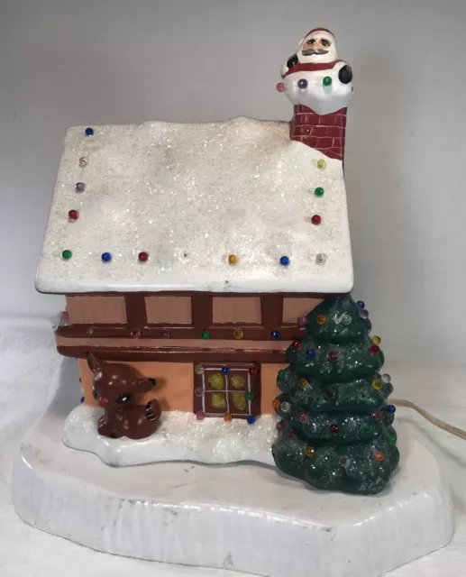 Vtg Atlantic Mold Lighted Ceramic Hand Painted Santa Snow House! See Pictures!!