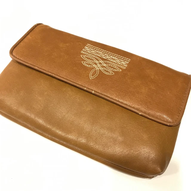 Vintage Cowboy Boot Tan Wallet 1980s 80s Pouch Checkbook Keychain Coin Purse VTG