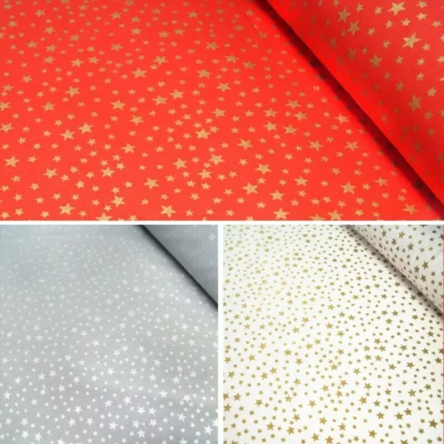 100% Cotton Fabric Lifestyle Christmas Festive Gold Stars Xmas 140cm Wide