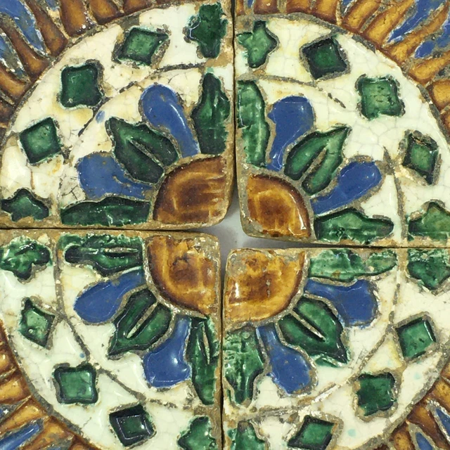 Antique Portuguese Ceramic Tile Panel 17 / 18 Century ?? Floral Relief / Glazed 2