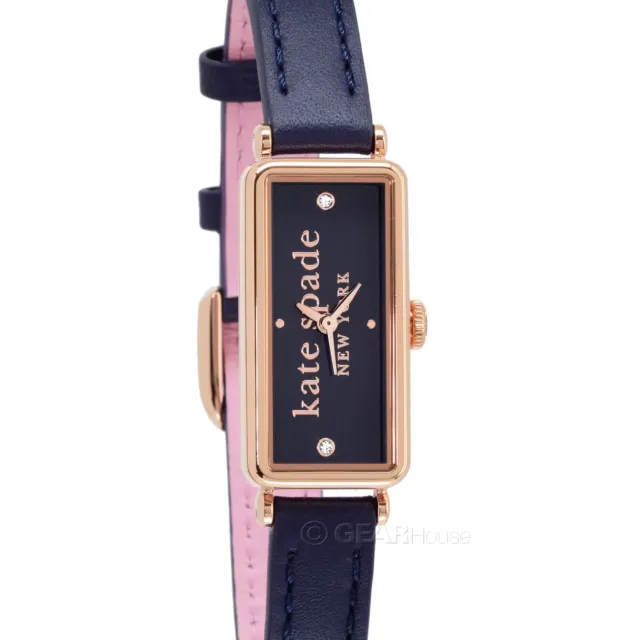 Kate Spade NY Womens Rosedale Watch Rose Gold Rectangular Navy Blue Leather Band