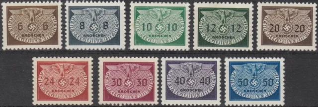 Stamp Germany Poland General Gov't Official Mi 16-24 Sc NO16-24 1940 WWII MNH
