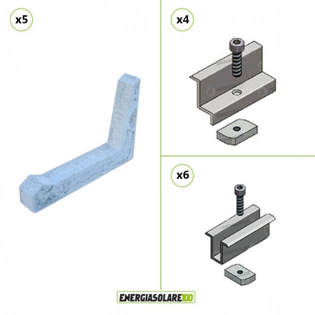 Kit Struttura 4 Pannelli Solari 35mm Blocchetto cemento Zavorra 30° Tetto Piano