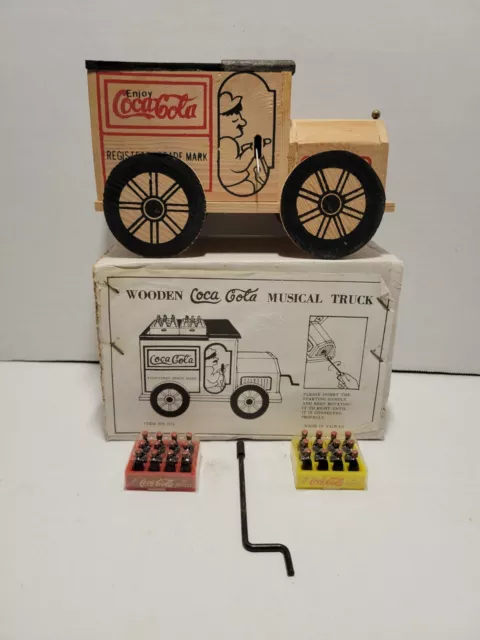 Vintage Wooden Coca Cola Musical Truck Complete in Box with Bottles and Winder