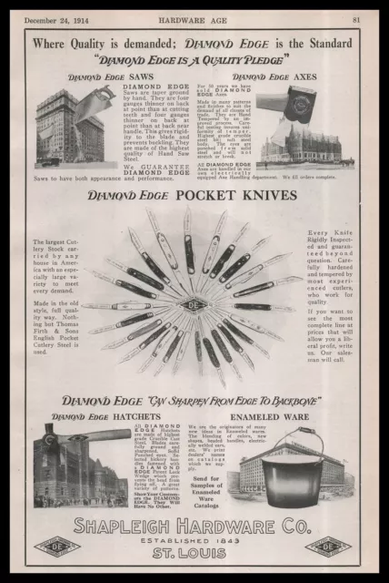1914 Shapleigh Hardware Co. St Louis Diamond Edge Pocket Knives Vintage Print Ad