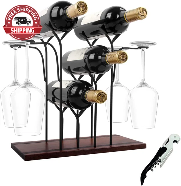 Wine Rack Countertop, Wine Holder and Glass Holder, Hold 4 Wine Bottles and 4 Gl