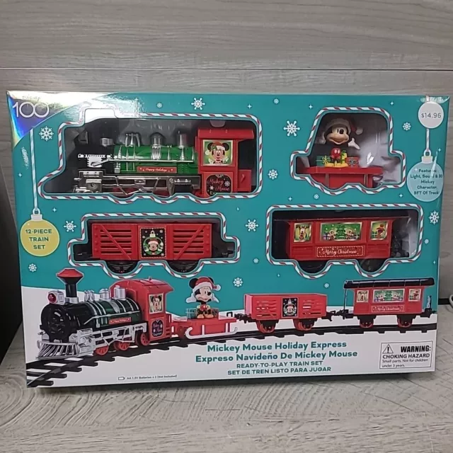 Disney 100 Mickey Mouse Christmas 12-Piece Train Set Holiday Express NEW NIB