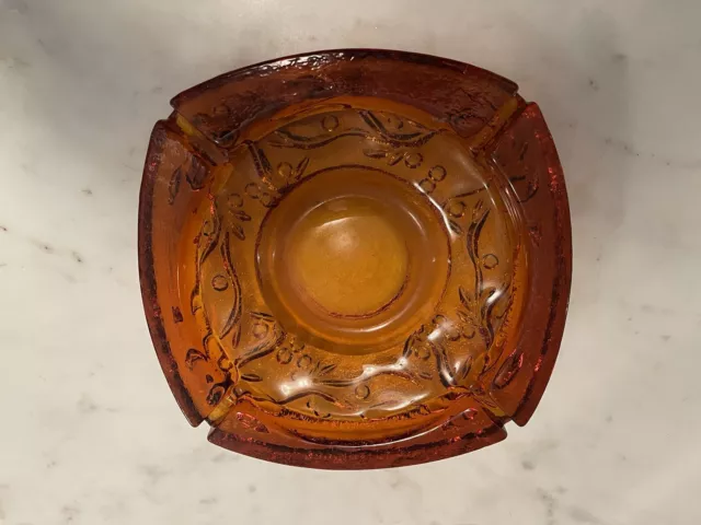 Vintage 1970s Ashtray Amber Colored Glass Heavy