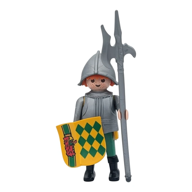 Figurine Playmobil Chevalier Customisé – Armure Chromée, Hallebarde, Style Moyen-âge