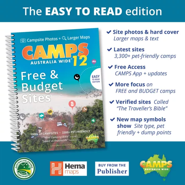 Camps 12 Free camping Guide B4 Easy to Read with photos Spiral Bound - CAMPS 12