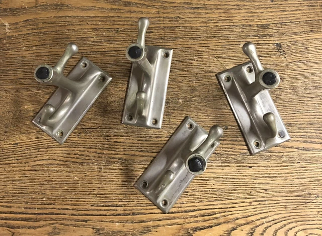 4 Antique Nickel Plated Cast Bronze Lavatory Stall/Door/Coat/Hat Hooks, c1914