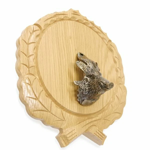 Placa de Jabalí Tallado Roble Claro Af 17,5 CM Con 1x Cabeza Portada Grande