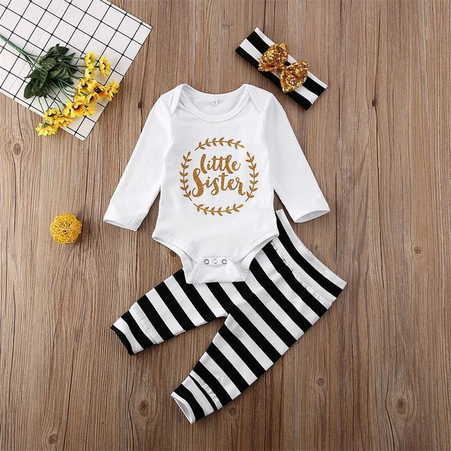 Tuta a righe romper bambina neonata fascia abiti set vestiti