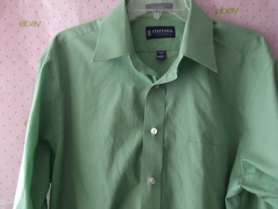 $60 STAFFORD LARGE GREEN Dress Shirt REG fit 161/2 top broadcloth DRI-CLEANED